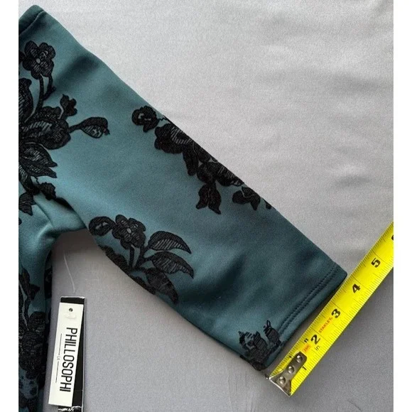 Philosophi L A Top Women Large Green Black Floral Velvet Burnout Off Shoulder - Picture 6 of 14